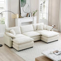 Canapé modulable en velours côtelé 5 pièces en forme de U avec 2 poufs – 4 couleurs