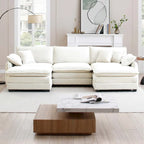 Canapé modulable en velours côtelé 5 pièces en forme de U avec 2 poufs – 4 couleurs