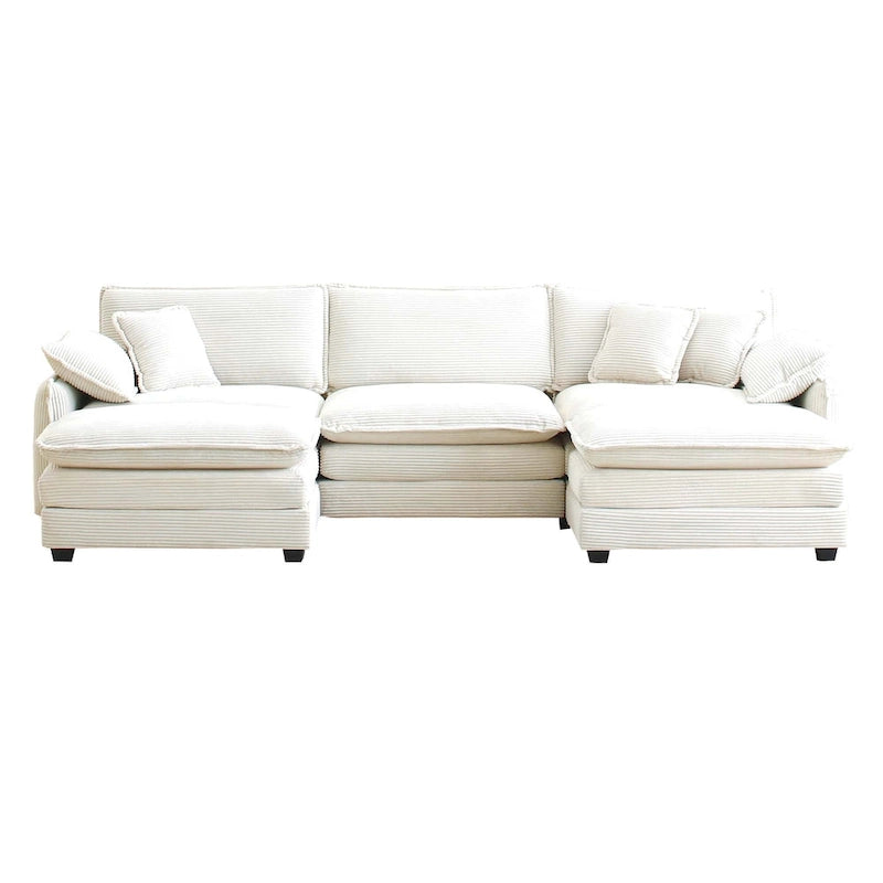 Canapé modulable en velours côtelé 5 pièces en forme de U avec 2 poufs – 4 couleurs