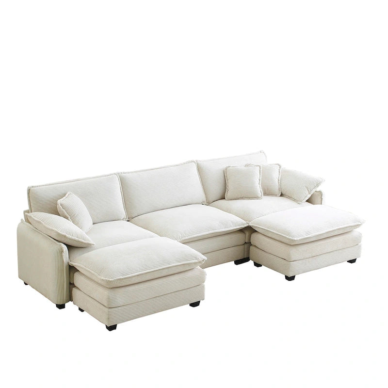 Canapé modulable en velours côtelé 5 pièces en forme de U avec 2 poufs – 4 couleurs