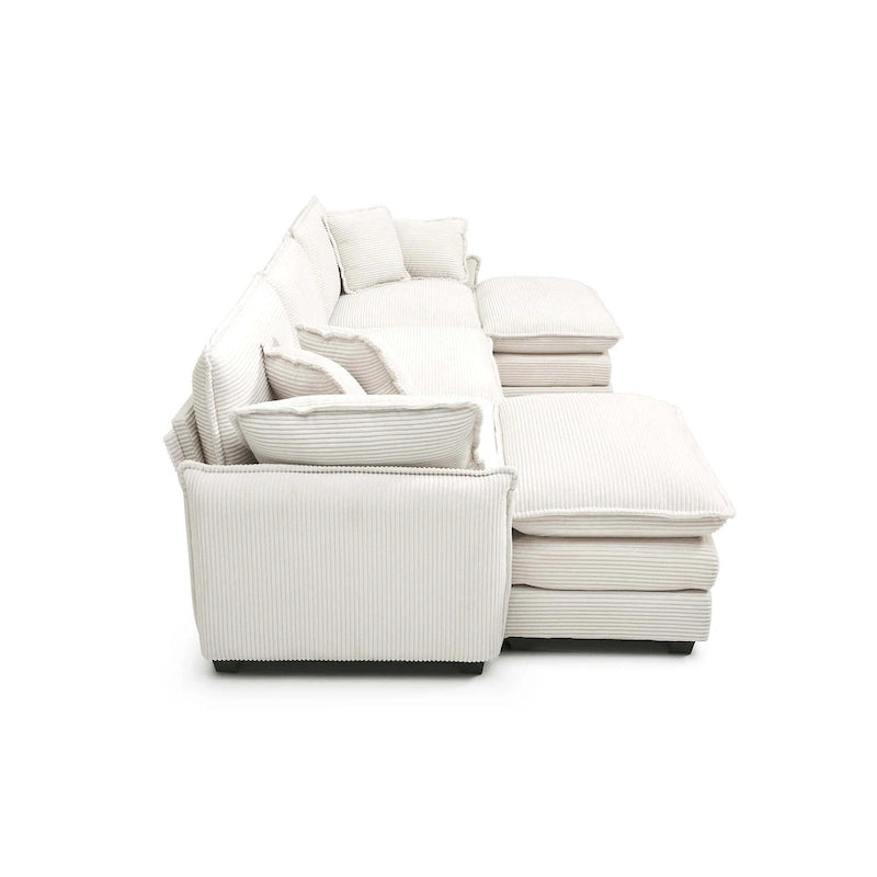 Canapé modulable en velours côtelé 5 pièces en forme de U avec 2 poufs – 4 couleurs