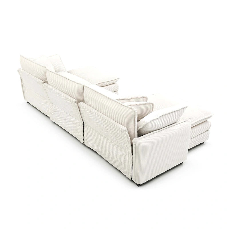 Canapé modulable en velours côtelé 5 pièces en forme de U avec 2 poufs – 4 couleurs