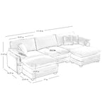 Canapé modulable en velours côtelé 5 pièces en forme de U avec 2 poufs – 4 couleurs