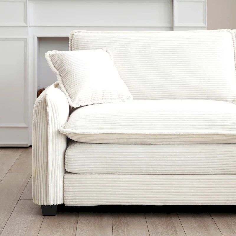 Canapé modulable en velours côtelé 5 pièces en forme de U avec 2 poufs – 4 couleurs