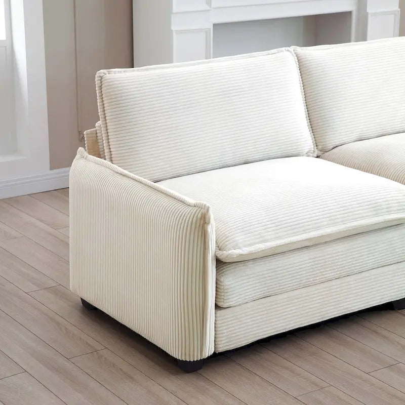 Canapé modulable en velours côtelé 5 pièces en forme de U avec 2 poufs – 4 couleurs