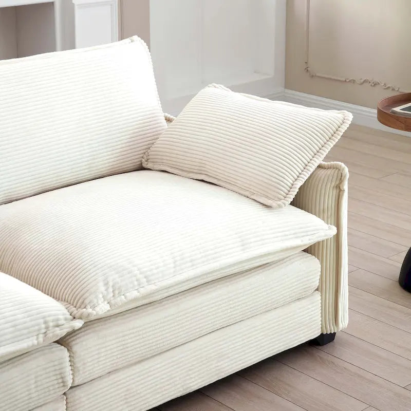 Canapé modulable en velours côtelé 5 pièces en forme de U avec 2 poufs – 4 couleurs