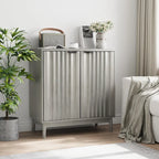 Buffet de rangement cannelé, Armoire de buffet autoportante gris délavé avec étagère réglable, Rangement en bois