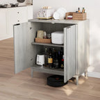 Buffet de rangement cannelé, Armoire de buffet autoportante gris délavé avec étagère réglable, Rangement en bois