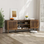 Meuble TV de 160 cm avec 2 portes à persiennes et étagère de rangement réglable, Meuble TV moderne médiéval avec espace de rangement