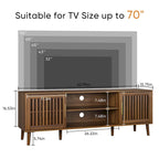 Meuble TV de 160 cm avec 2 portes à persiennes et étagère de rangement réglable, Meuble TV moderne médiéval avec espace de rangement