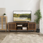 Meuble TV de 160 cm avec 2 portes à persiennes et étagère de rangement réglable, Meuble TV moderne médiéval avec espace de rangement
