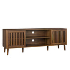 Meuble TV de 160 cm avec 2 portes à persiennes et étagère de rangement réglable, Meuble TV moderne médiéval avec espace de rangement