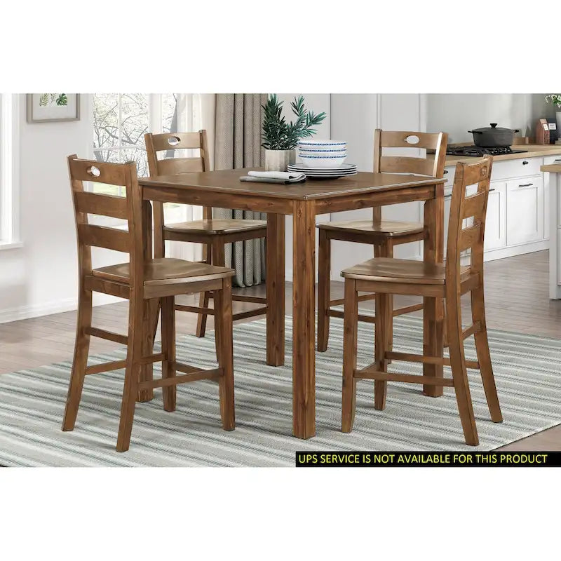 Ensemble de salle à manger 5 pièces à hauteur de comptoir, Meubles de cuisine en bois avec table carrée et 4 chaises