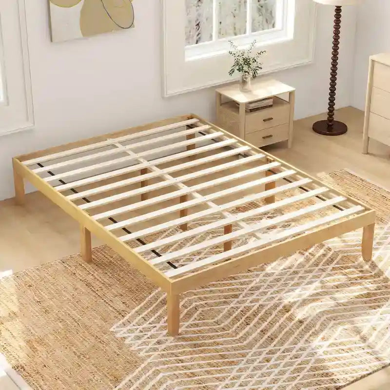 Cadre de lit plateforme en bois – Lit simple/double/queen, dégagement sous le lit de 26,7 cm