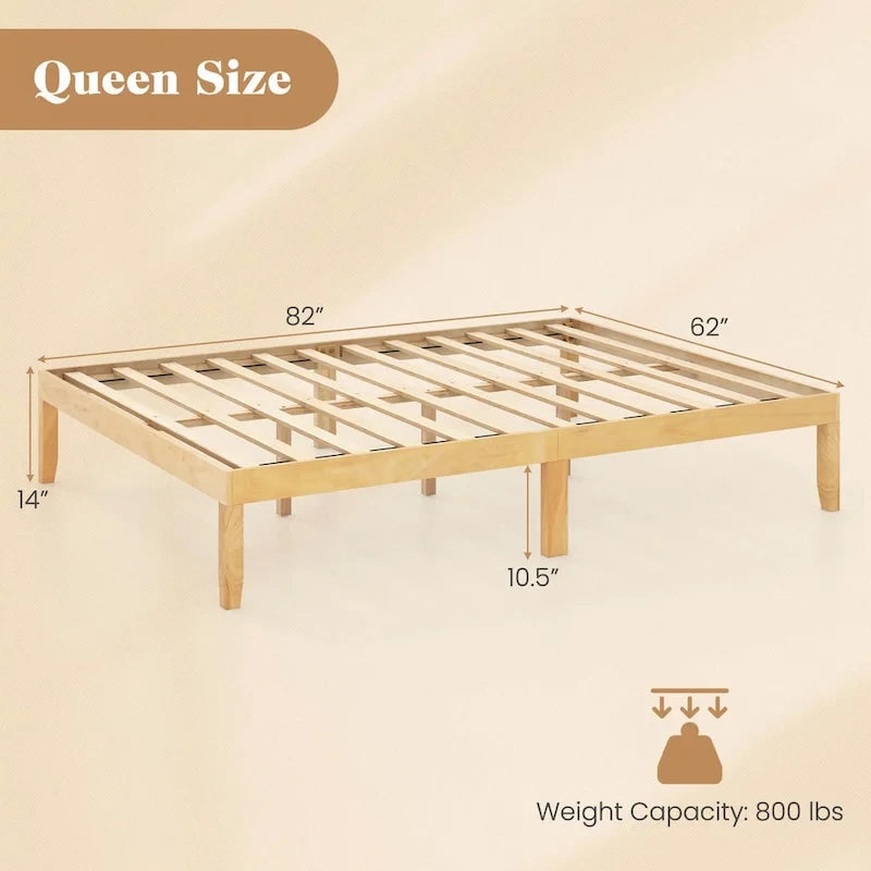 Cadre de lit plateforme en bois – Lit simple/double/queen, dégagement sous le lit de 26,7 cm
