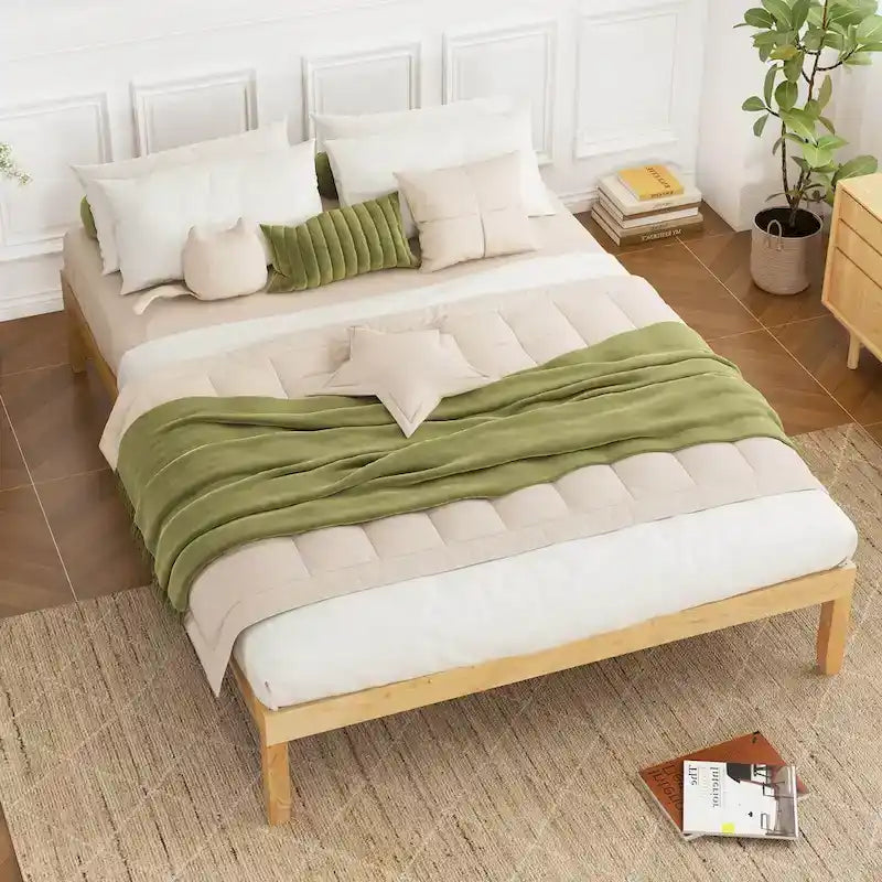 Cadre de lit plateforme en bois – Lit simple/double/queen, dégagement sous le lit de 26,7 cm