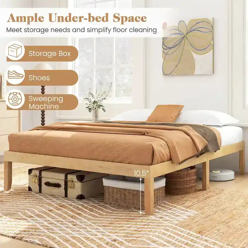 Cadre de lit plateforme en bois – Lit simple/double/queen, dégagement sous le lit de 26,7 cm