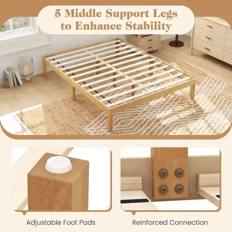 Cadre de lit plateforme en bois – Lit simple/double/queen, dégagement sous le lit de 26,7 cm