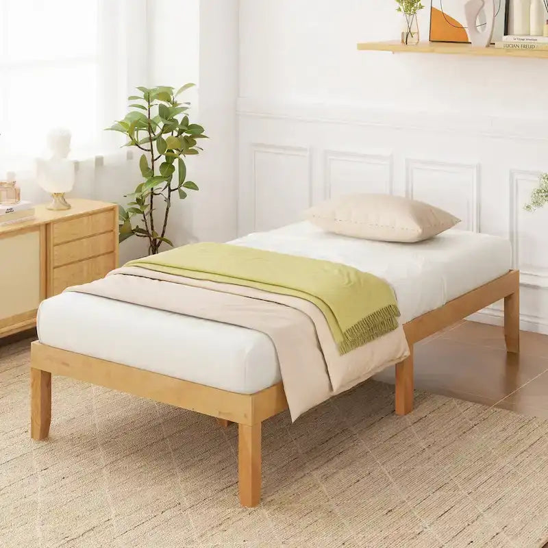 Cadre de lit plateforme en bois – Lit simple/double/queen, dégagement sous le lit de 26,7 cm
