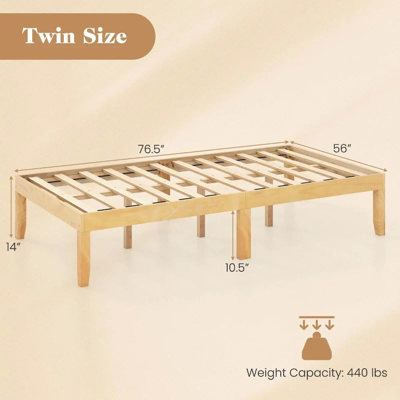 Cadre de lit plateforme en bois – Lit simple/double/queen, dégagement sous le lit de 26,7 cm