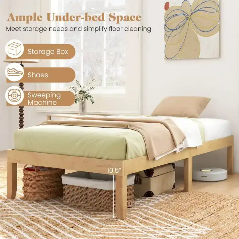 Cadre de lit plateforme en bois – Lit simple/double/queen, dégagement sous le lit de 26,7 cm