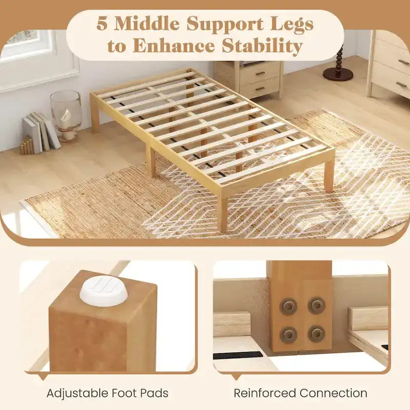 Cadre de lit plateforme en bois – Lit simple/double/queen, dégagement sous le lit de 26,7 cm