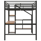 Lit mezzanine pleine grandeur avec bureau, escalier de rangement, petite armoire, lumière LED