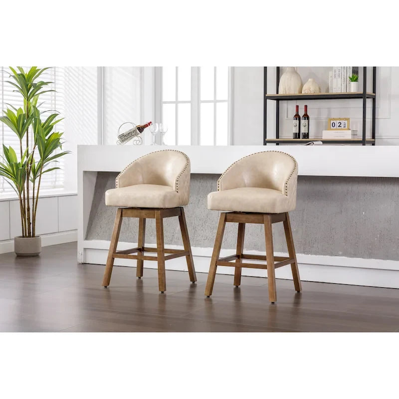 Lot de 2 tabourets de bar pivotants, tabourets de bar en PU hauteur comptoir avec accoudoirs, tabourets d'îlot de cuisine avec dossier et repose-pieds