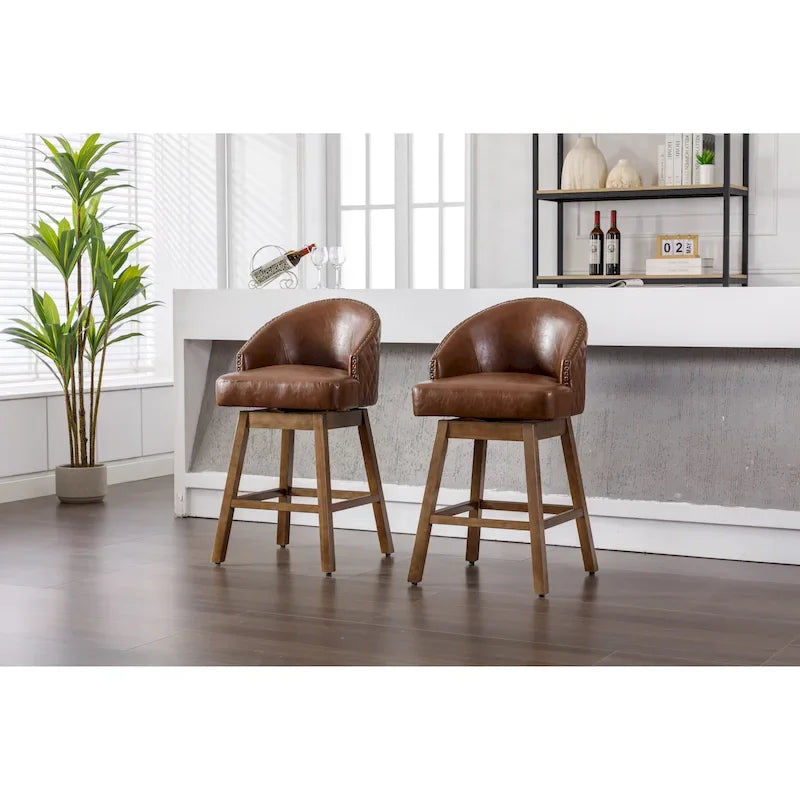 Lot de 2 tabourets de bar pivotants, tabourets de bar en PU hauteur comptoir avec accoudoirs, tabourets d'îlot de cuisine avec dossier et repose-pieds