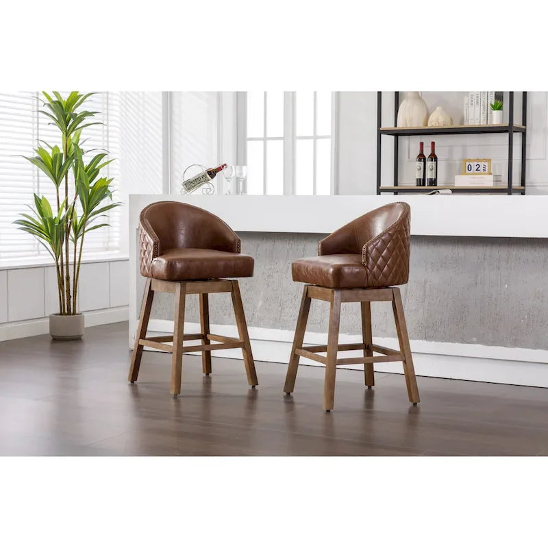 Lot de 2 tabourets de bar pivotants, tabourets de bar en PU hauteur comptoir avec accoudoirs, tabourets d'îlot de cuisine avec dossier et repose-pieds