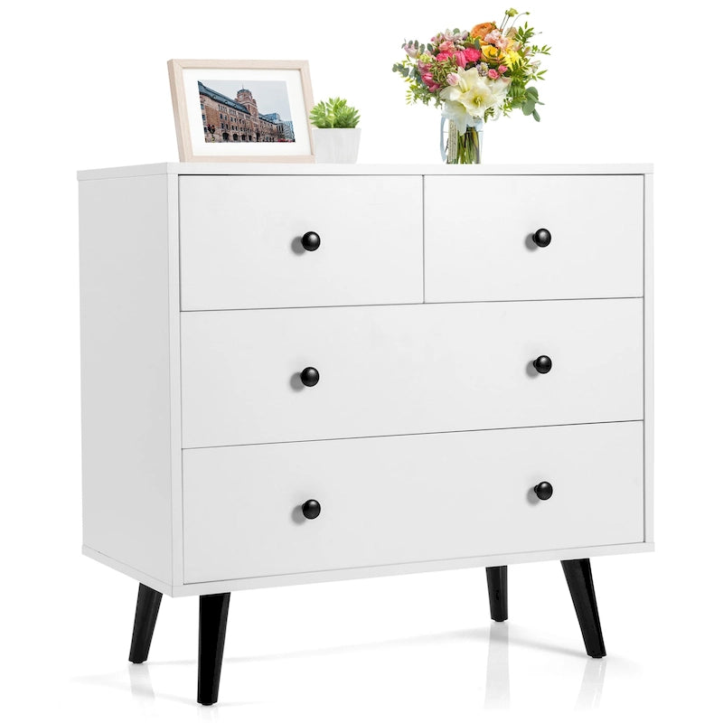 Commode à 4 tiroirs – Meuble de rangement pour chambre et salon, Blanc
