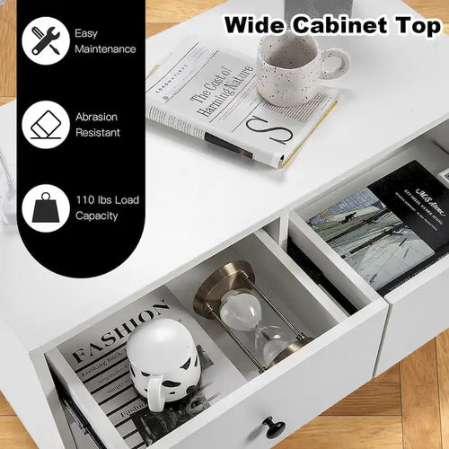 Commode à 4 tiroirs – Meuble de rangement pour chambre et salon, Blanc