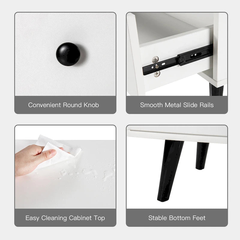 Commode à 4 tiroirs – Meuble de rangement pour chambre et salon, Blanc