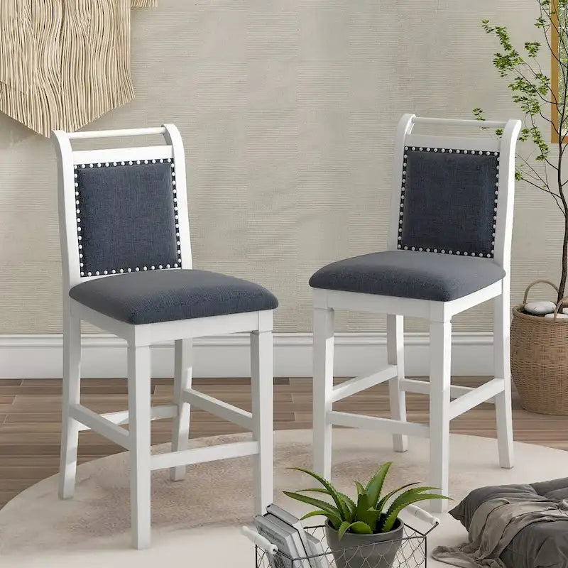Ensemble de table à manger et 2 chaises en bois blanc 3 pièces à hauteur de comptoir avec rallonge à rabat