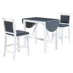 Ensemble de table à manger et 2 chaises en bois blanc 3 pièces à hauteur de comptoir avec rallonge à rabat
