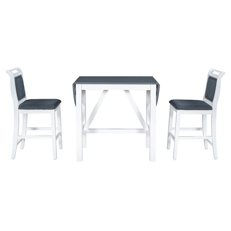 Ensemble de table à manger et 2 chaises en bois blanc 3 pièces à hauteur de comptoir avec rallonge à rabat