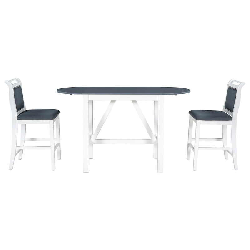 Ensemble de table à manger et 2 chaises en bois blanc 3 pièces à hauteur de comptoir avec rallonge à rabat