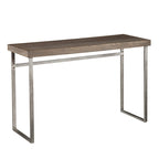 Console-table Gilbert – Plateau en placage de chêne brûlé avec pieds en métal argenté