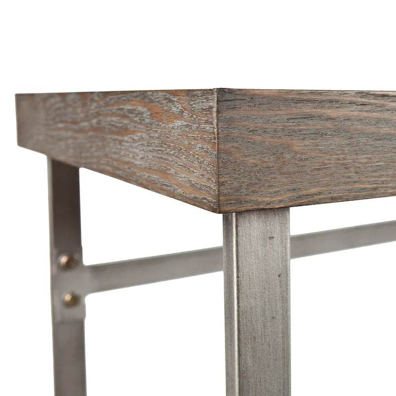 Console-table Gilbert – Plateau en placage de chêne brûlé avec pieds en métal argenté