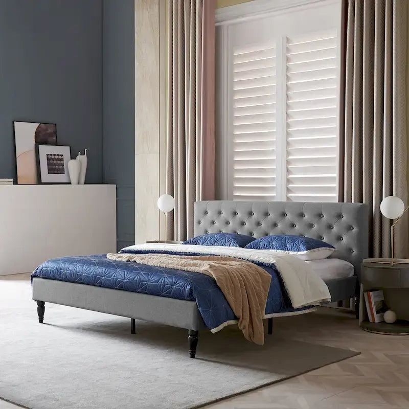 Lit plateforme king tapissé Atterbury – Meuble de chambre moderne