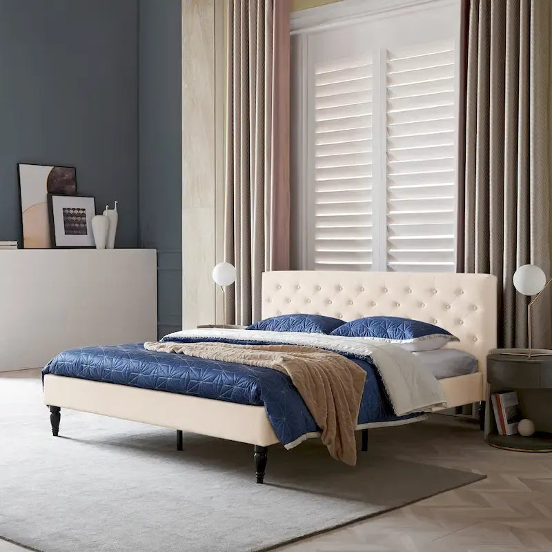 Lit plateforme king tapissé Atterbury – Meuble de chambre moderne