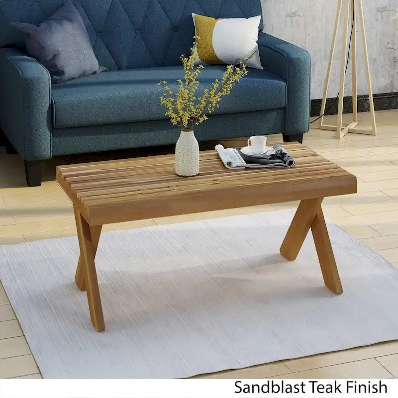 Table basse en bois d'acacia Esmeralda Farmhouse – Finition rustique naturelle