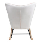 Fauteuil à bascule en tissu Mid-Century avec pieds en bois et lin patchwork