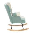 Fauteuil à bascule en tissu Mid-Century avec pieds en bois et lin patchwork