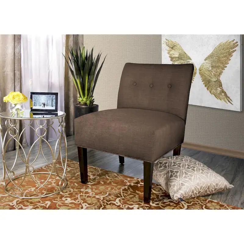 Fauteuil d'appoint Ikat capitonné en pierre brune avec pieds en bois espresso (TEL QUEL)