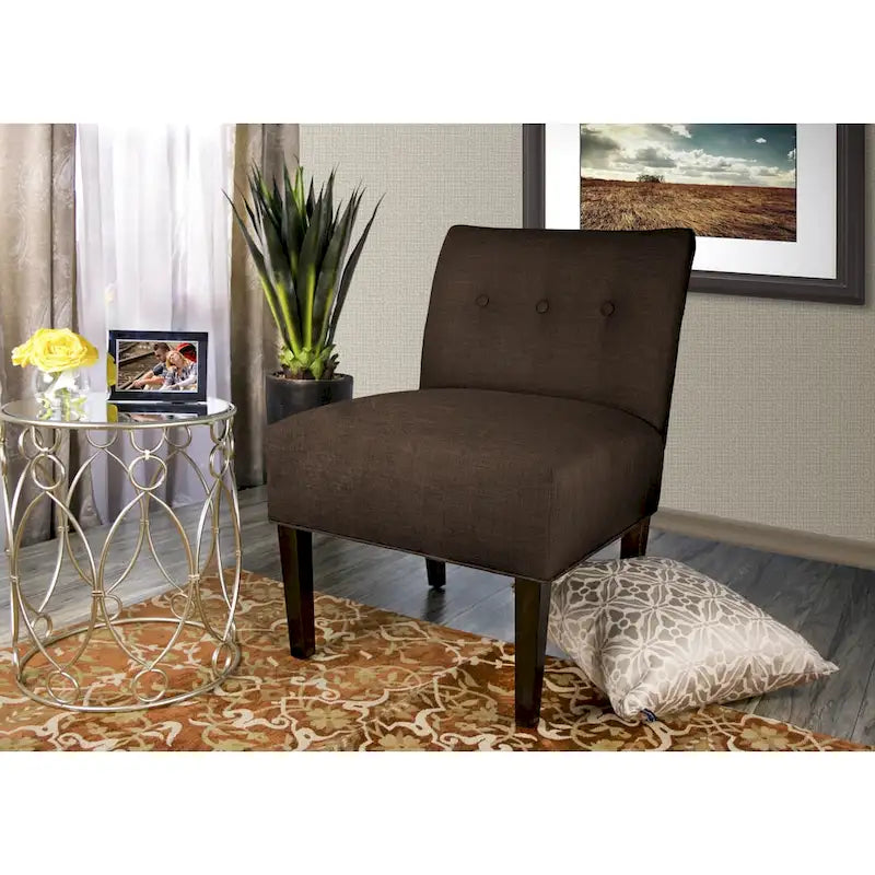 Fauteuil d'appoint Ikat capitonné en pierre brune avec pieds en bois espresso (TEL QUEL)