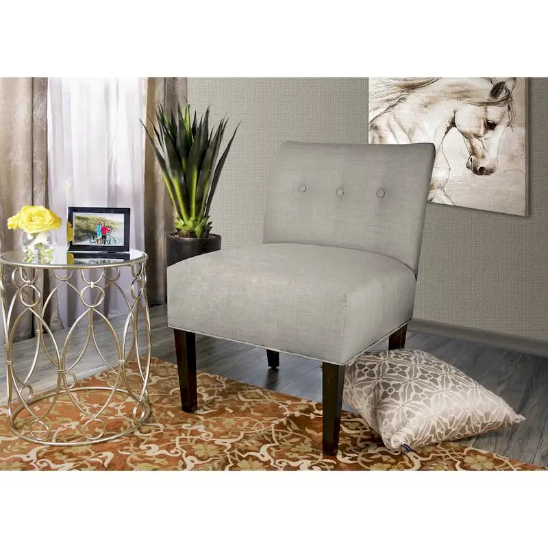 Fauteuil d'appoint Ikat capitonné en pierre brune avec pieds en bois espresso (TEL QUEL)