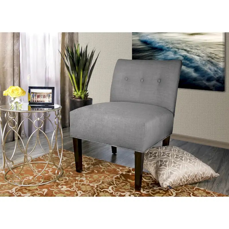 Fauteuil d'appoint Ikat capitonné en pierre brune avec pieds en bois espresso (TEL QUEL)