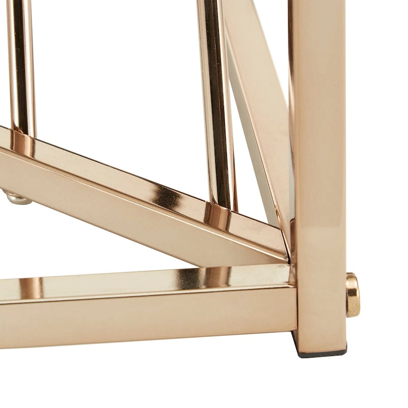 Table d'appoint carrée en métal et plateau en verre fumé avec base décorative lignée
