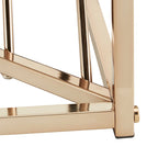 Table d'appoint carrée en métal et plateau en verre fumé avec base décorative lignée